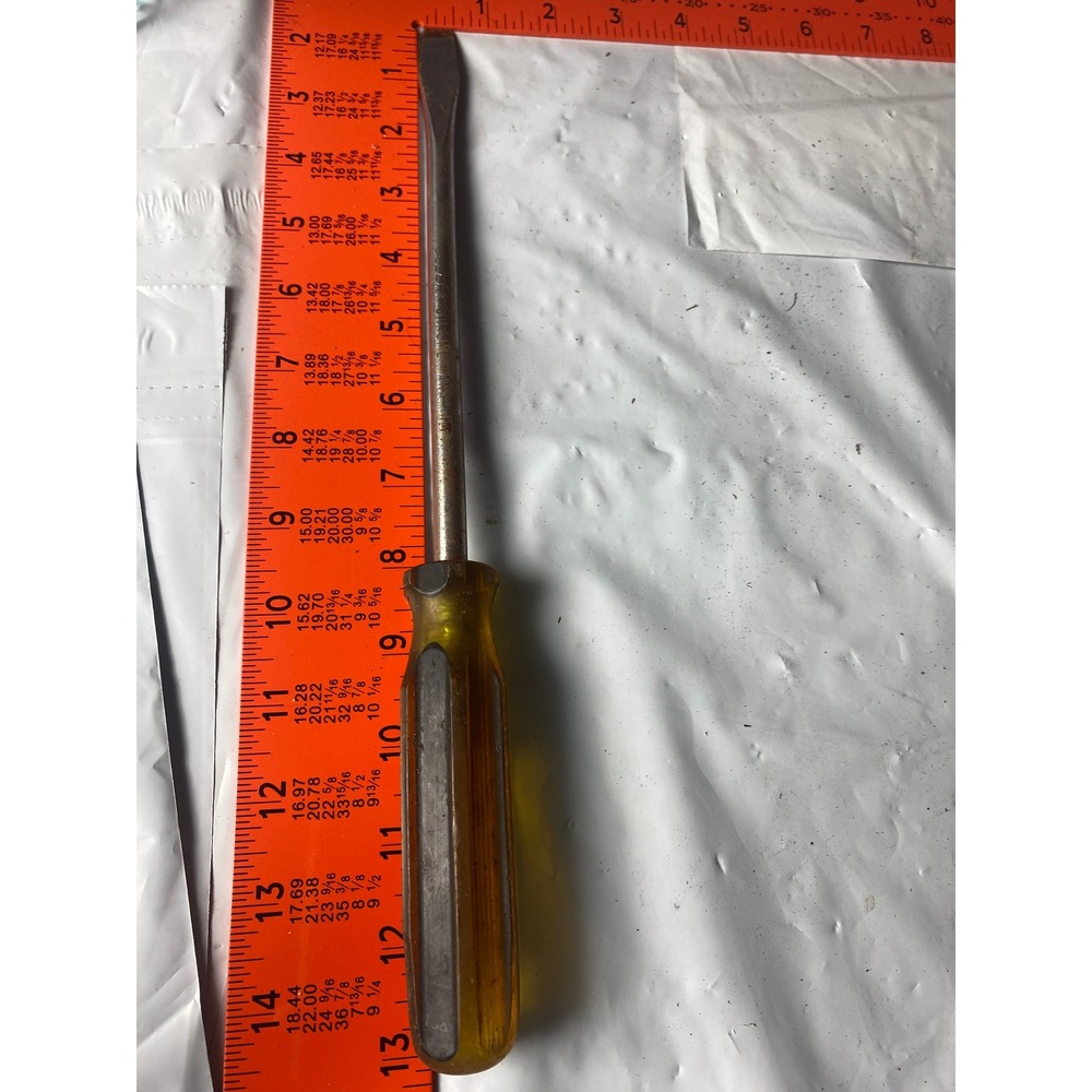 Vintage 12.5" Flathead Screwdriver‎ Amber Acetate Handle Slotted Square Shank